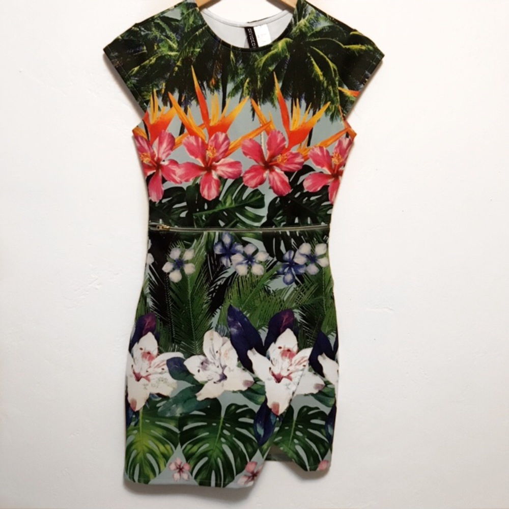 Asymmetrical Tropical Floral Mini Dress - Picture 1 of 4